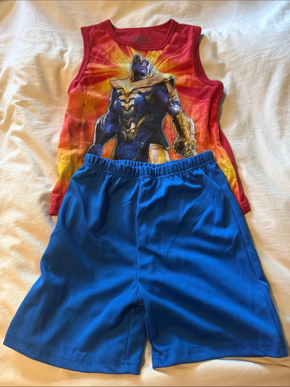 Marvel Avengers Ombre Tank Top in Red and Yellow with Blue Shorts